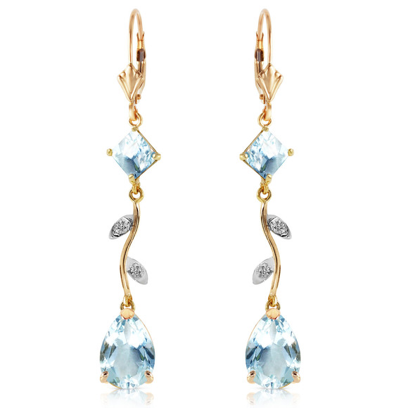 Galaxy Gold Products Jewelry - 14K. GOLD CHANDELIERS EARRING W/ DIAMONDS & AQUAMARINE (Yellow Gold)